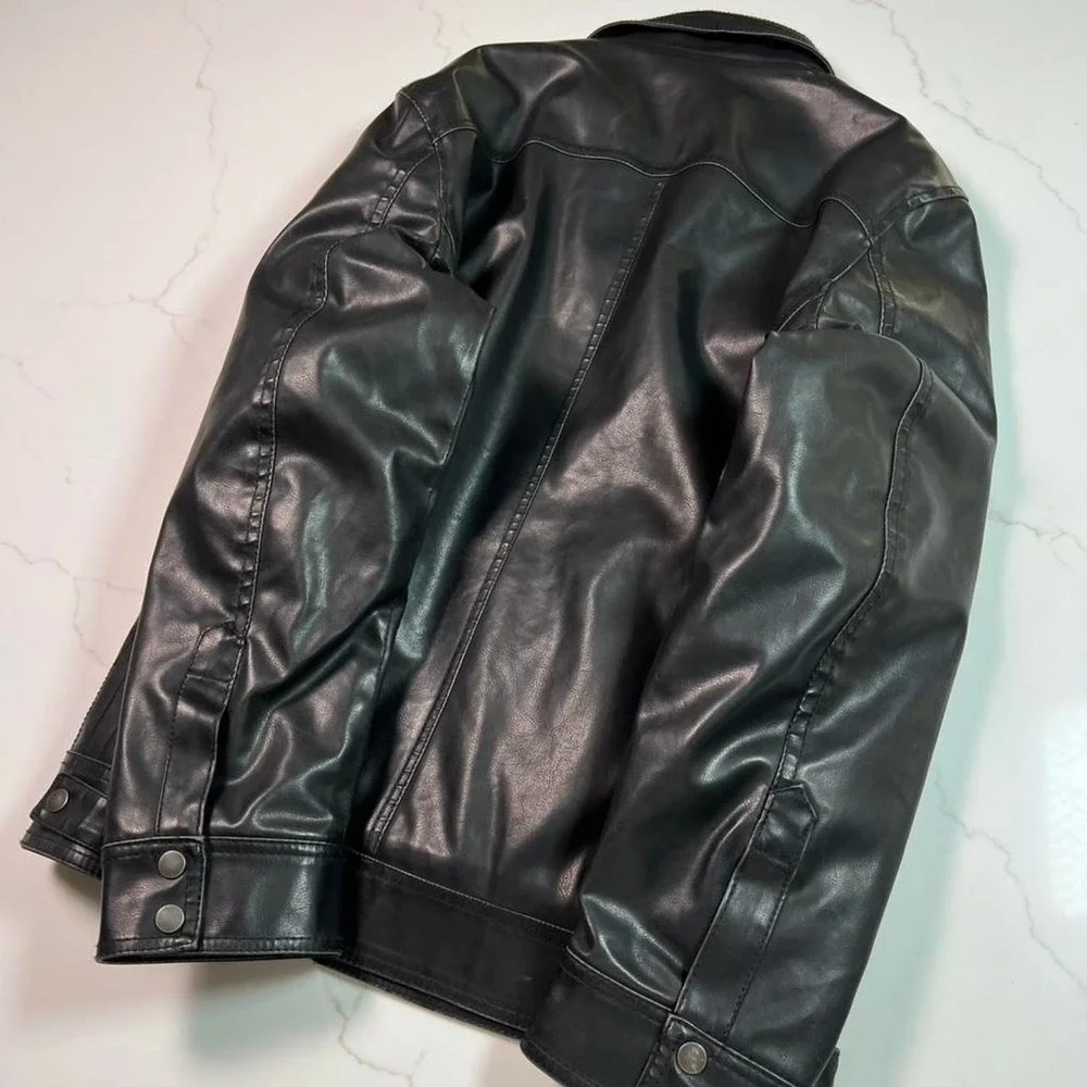 Vintage‎ men's Sonoma black leather biker jacket with Sherpa lining